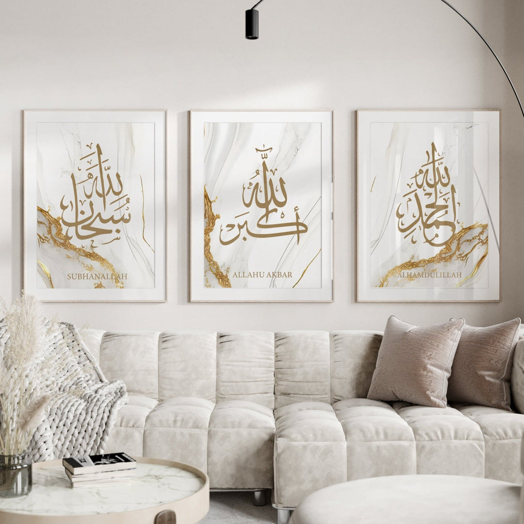 Dhikr Set - Grey Golden Marble - Beautiful Wall