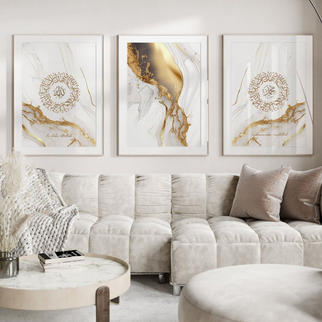 Shahada Set - Grey Golden Marble - Beautiful Wall