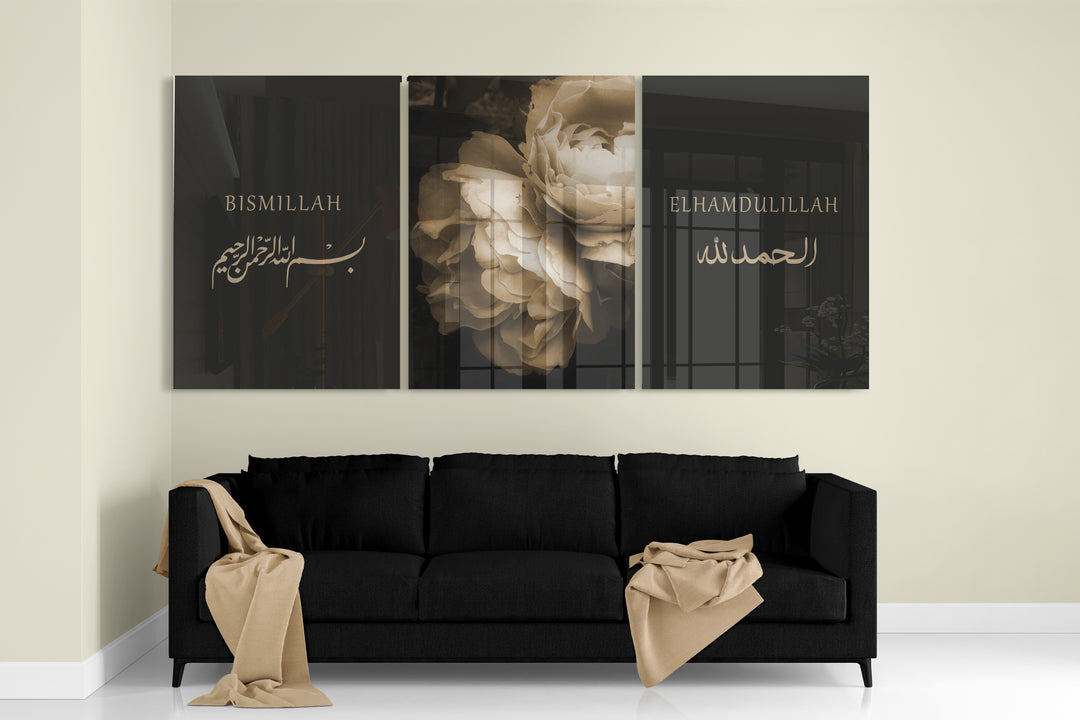 3er Bundle Bismillah & Elhamdulillah Rose Set - als Leinwand oder Acrylglas