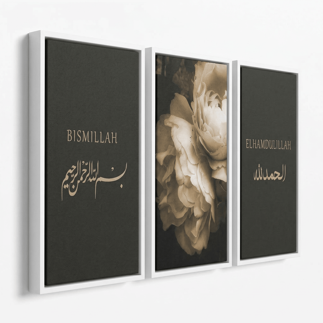3er Bundle Bismillah & Elhamdulillah Rose Set - als Leinwand oder Acrylglas - Beautiful Wall