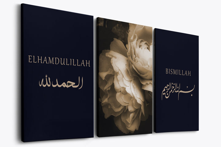 3er Bundle Bismillah & Elhamdulillah Rose Set - als Leinwand oder Acrylglas - Beautiful Wall