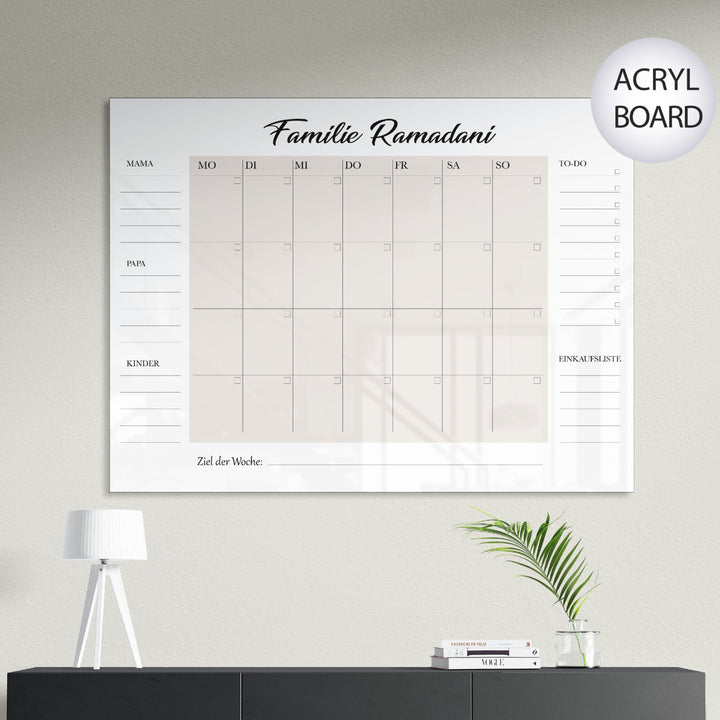 Familienplaner/Kalender aus Acrylglas - Personalisiert